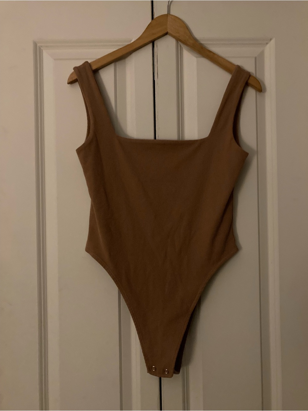 Ribbed Square-Neck Bodysuit in Camel Brown